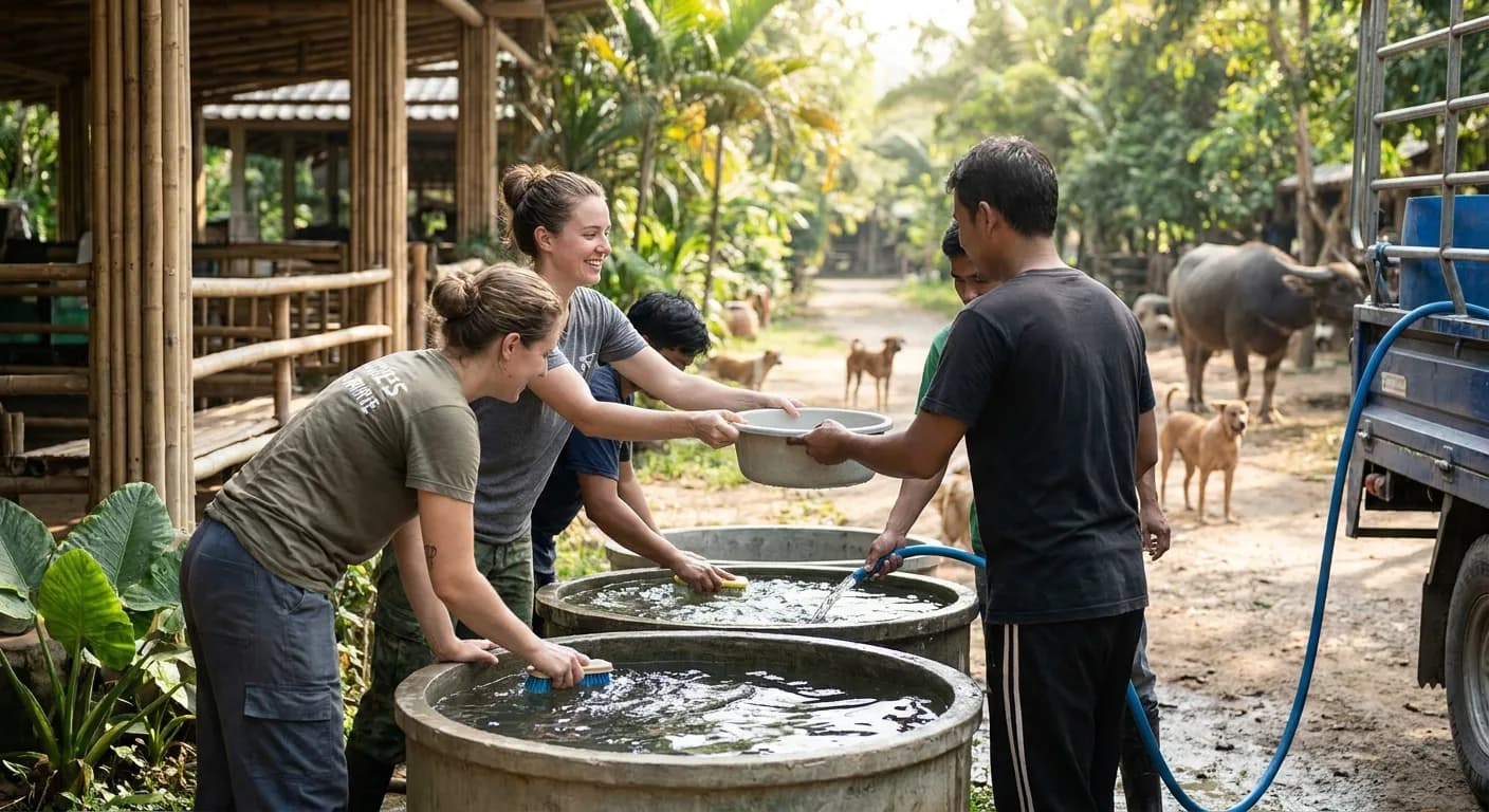 A volunteer working with rescued animals