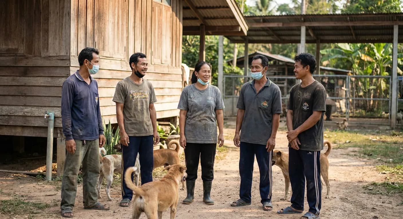 The team caring for animals at the sanctuary